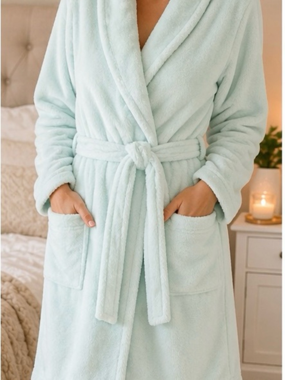 Cypress Plush Fleece Robe Small Mint Soft Cozy Spa Wrap